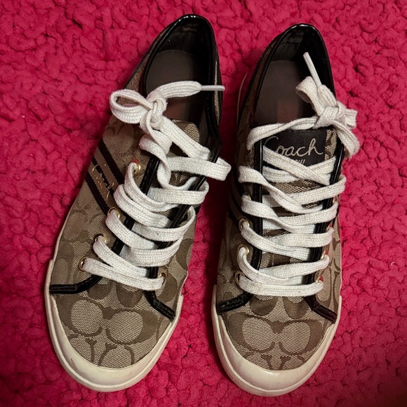 Coach Shoes - Coach Brown Signature Canvas Low-Top Sneakers with White Laces